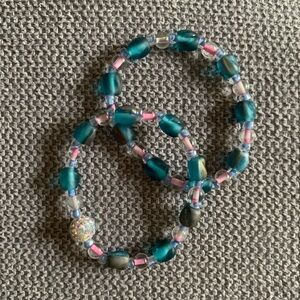 {Handmade} Teal and Pink Beaded Bracelet Set